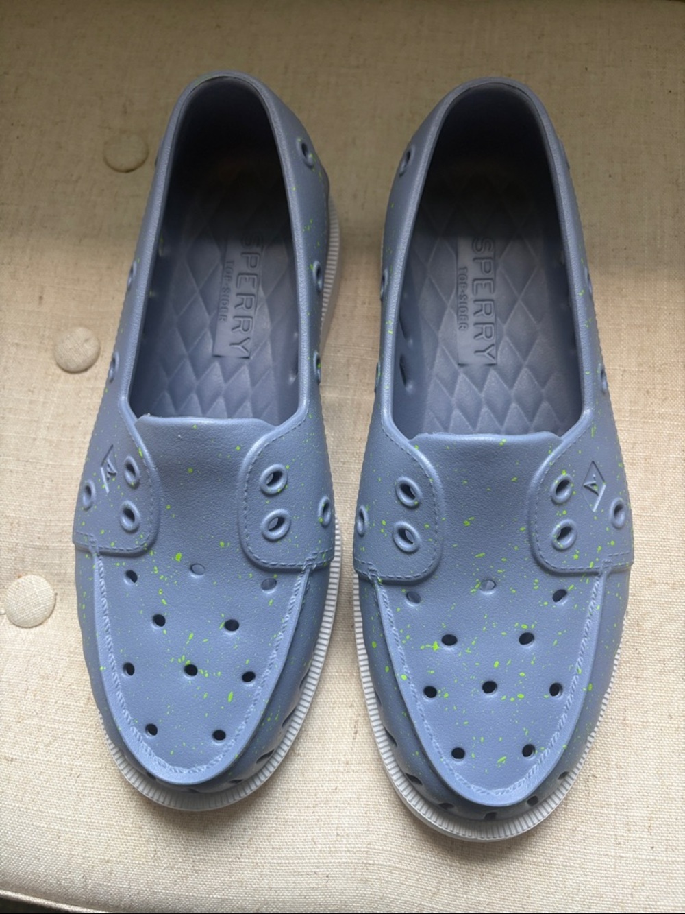 NWOT Sperry Authentic Women's  Slip-On Boat Shoes w/Lime Speckles; Sz: 7 - Picture 3 of 10